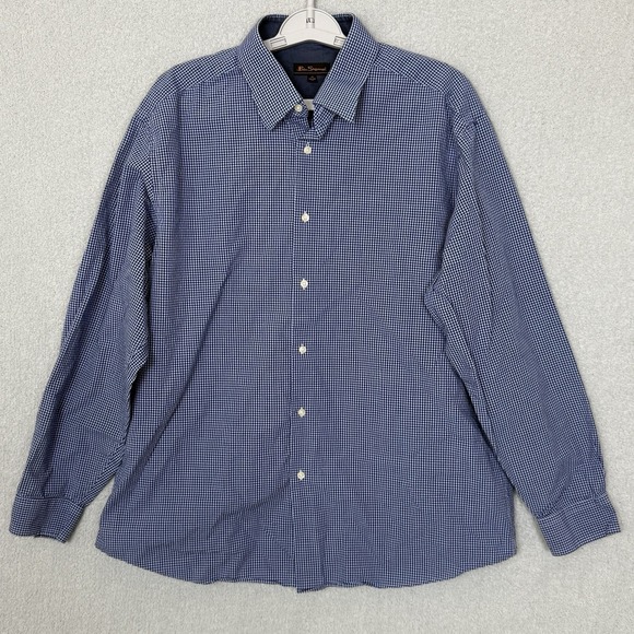 Ben Sherman Shirt Men's XL Blue White Gingham Button Up Long Sleeve Classic - Picture 1 of 10